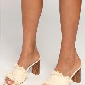 Cayra Cream Woven Fringe High Heel Slide Sandals